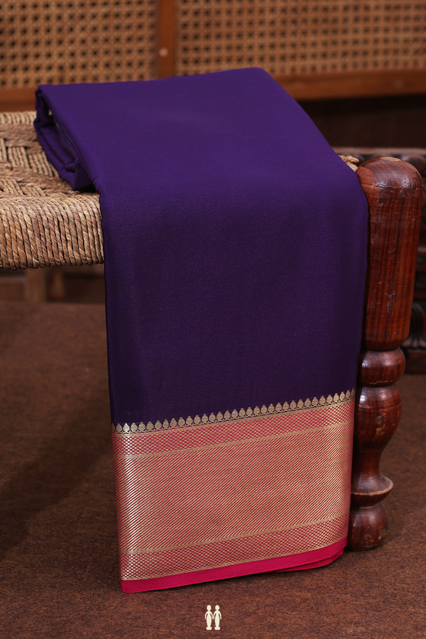 Mysore Silk Saree In Plain Navy Blue With Ganga Jamuna Border