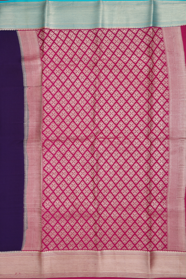 Mysore Silk Saree In Plain Navy Blue With Ganga Jamuna Border