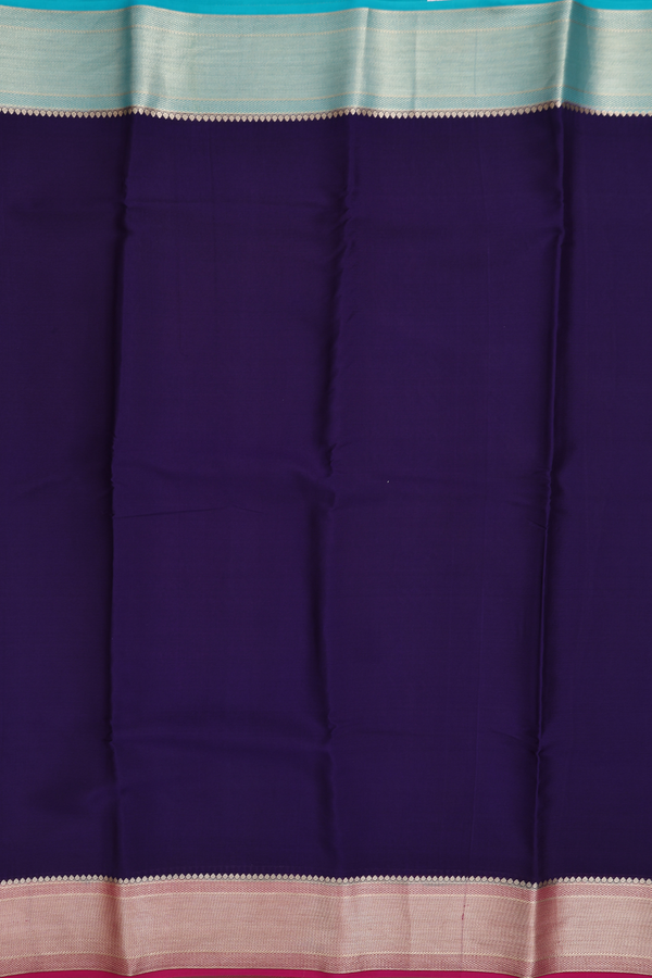 Mysore Silk Saree In Plain Navy Blue With Ganga Jamuna Border