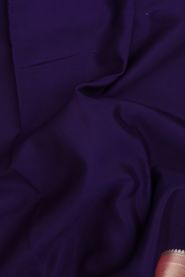 Mysore Silk Saree In Plain Navy Blue With Ganga Jamuna Border