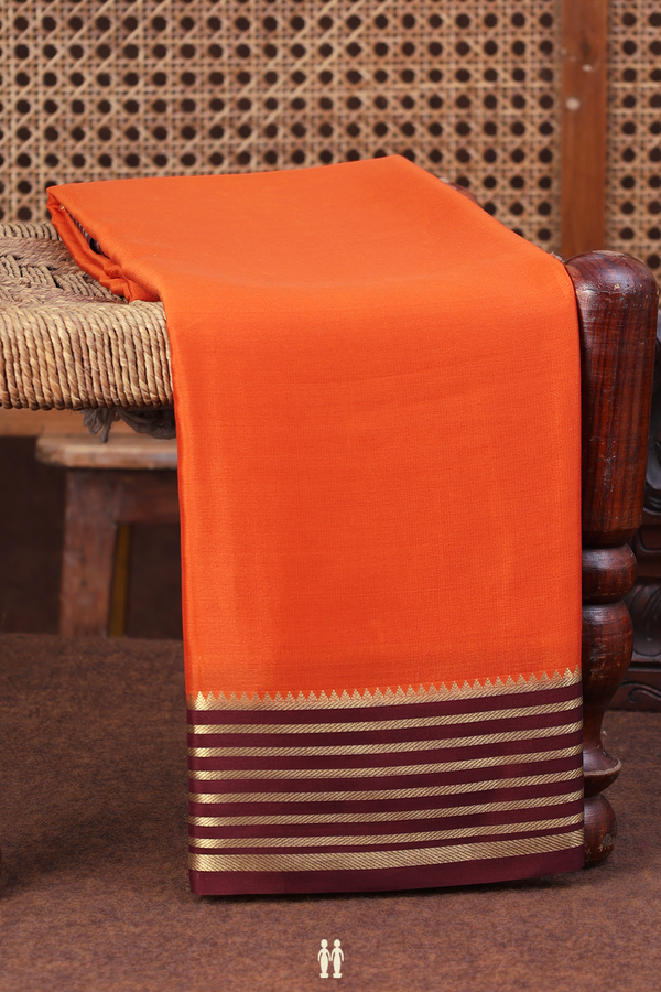 Mysore Silk Saree In Plain Orange With Contrast Border