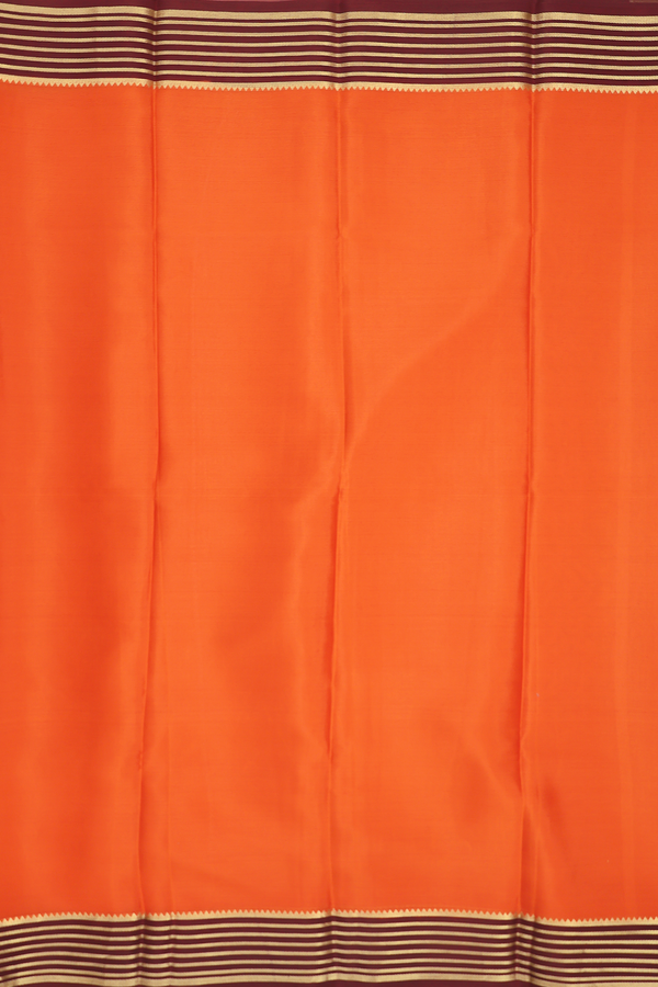 Mysore Silk Saree In Plain Orange With Contrast Border