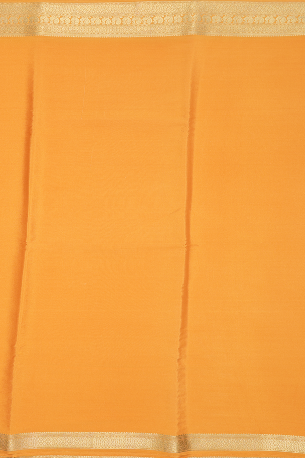 Mysore Silk Saree In Plain Orange With Peacock Border