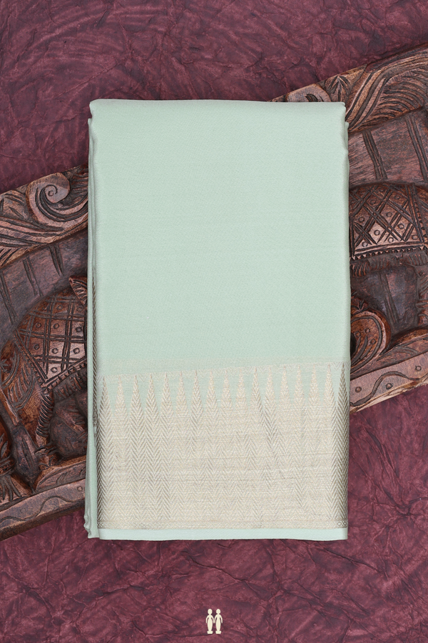 Mysore Silk Saree In Plain Pastel Green With Chevron Border