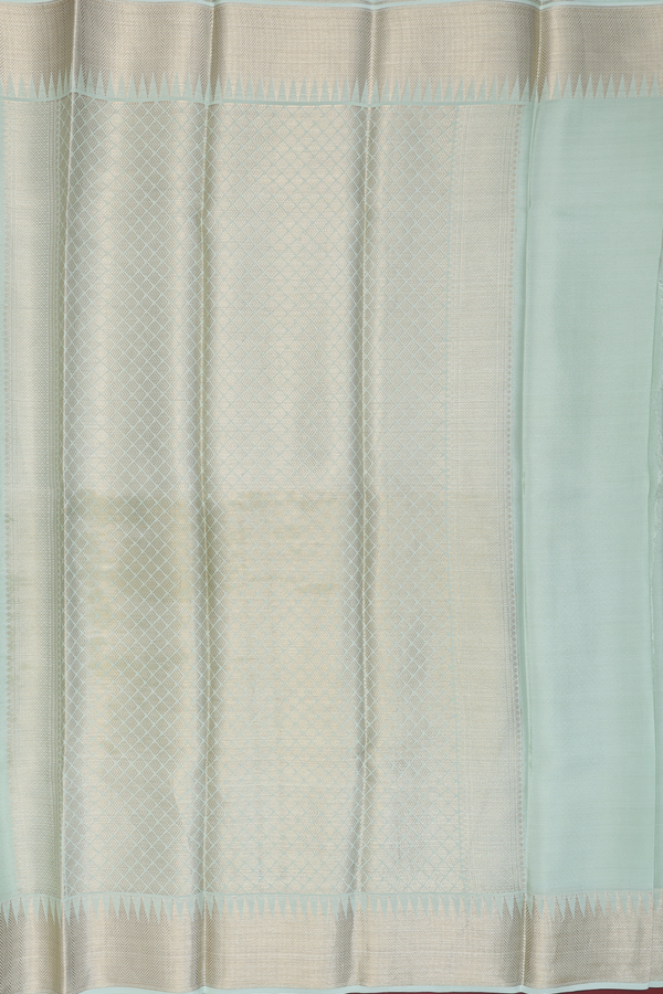 Mysore Silk Saree In Plain Pastel Green With Chevron Border
