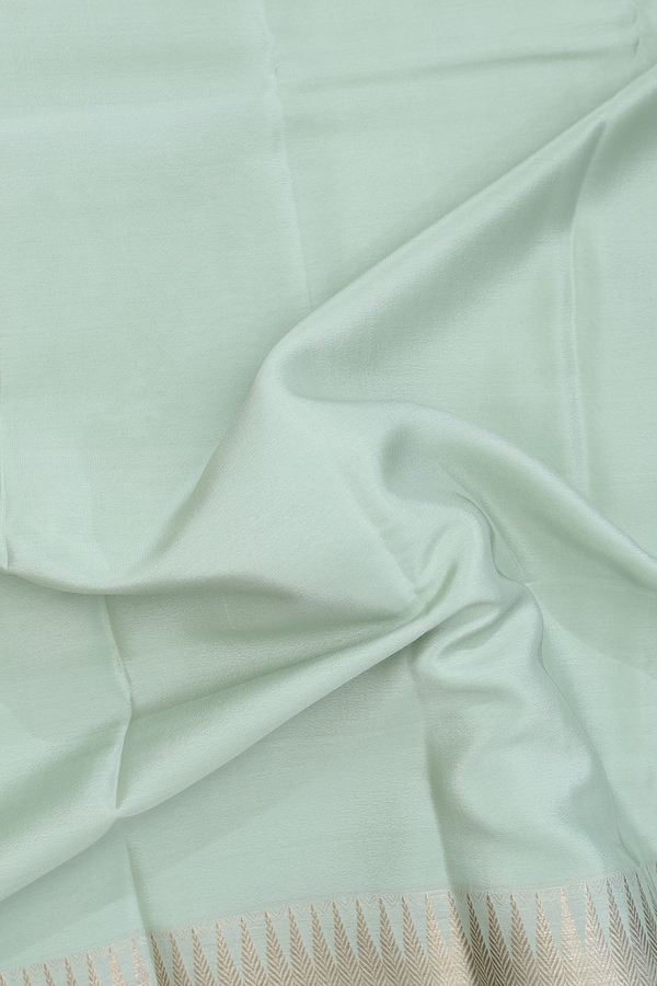Mysore Silk Saree In Plain Pastel Green With Chevron Border