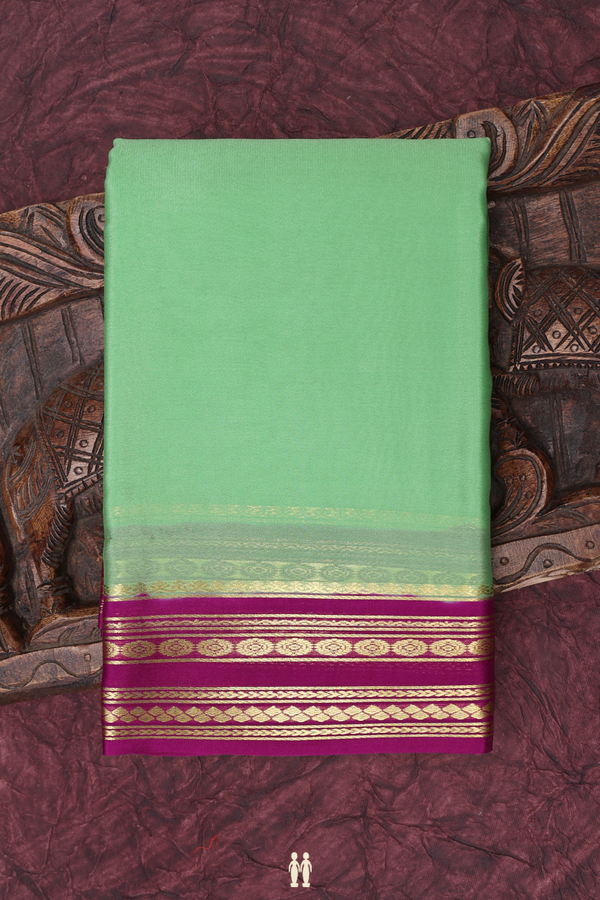 Mysore Silk Saree In Plain Pastel Green With Contrast Border