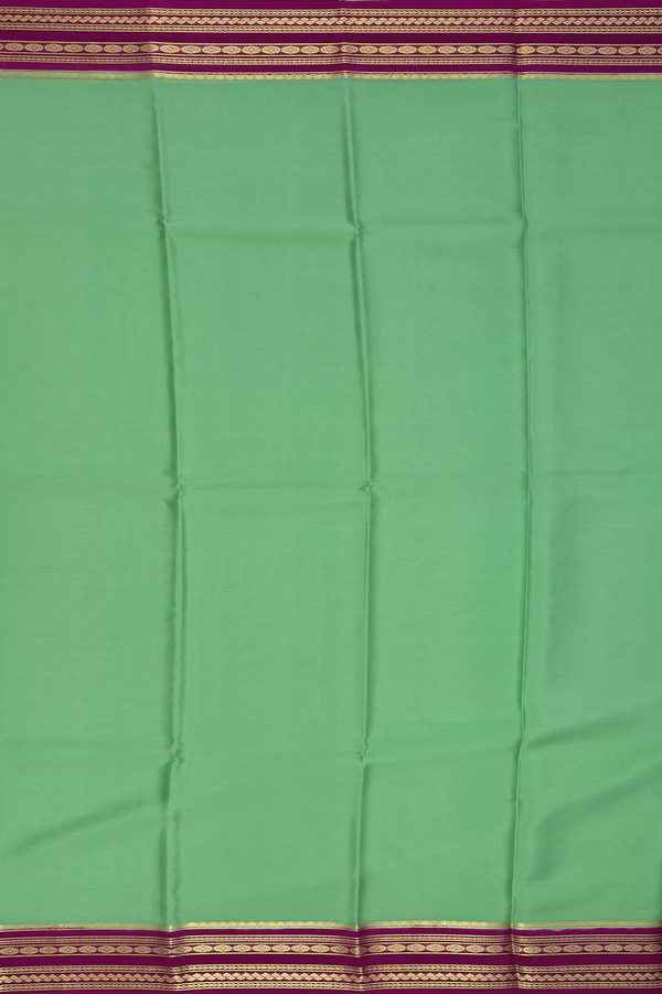 Mysore Silk Saree In Plain Pastel Green With Contrast Border