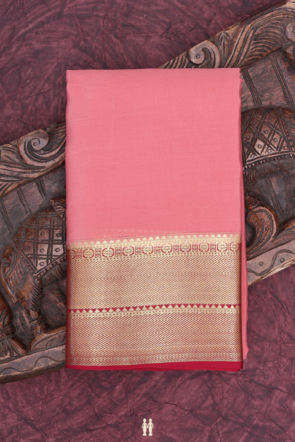 Mysore Silk Saree In Plain Peach With Zari Border