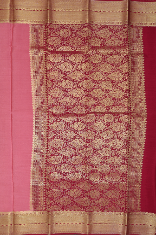 Mysore Silk Saree In Plain Peach With Zari Border