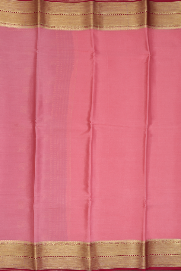Mysore Silk Saree In Plain Peach With Zari Border
