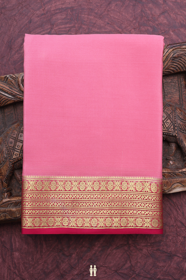 Mysore Silk Saree In Plain Pink With Zari Border