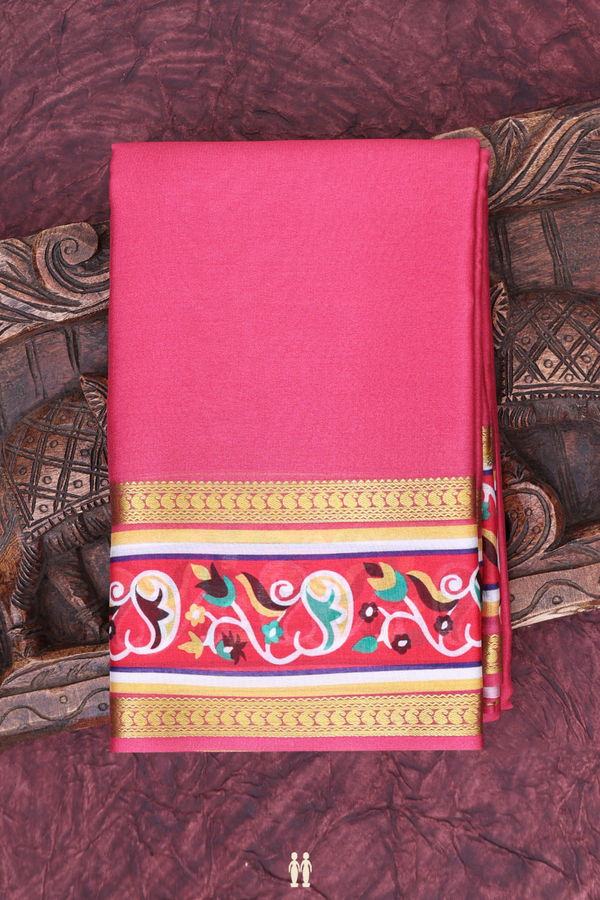Mysore Silk Saree In Plain Punch Pink With Paisley Border