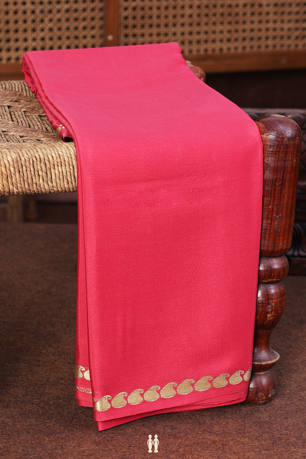 Mysore Silk Saree In Plain Punch Pink With Paisley Border