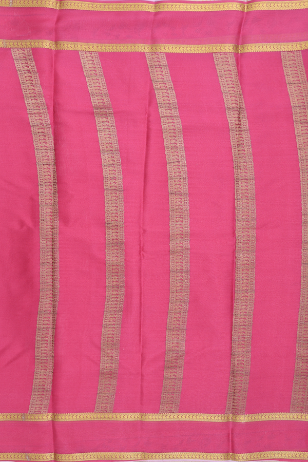 Mysore Silk Saree In Plain Punch Pink With Paisley Border