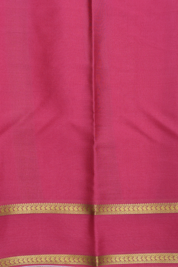 Mysore Silk Saree In Plain Punch Pink With Paisley Border