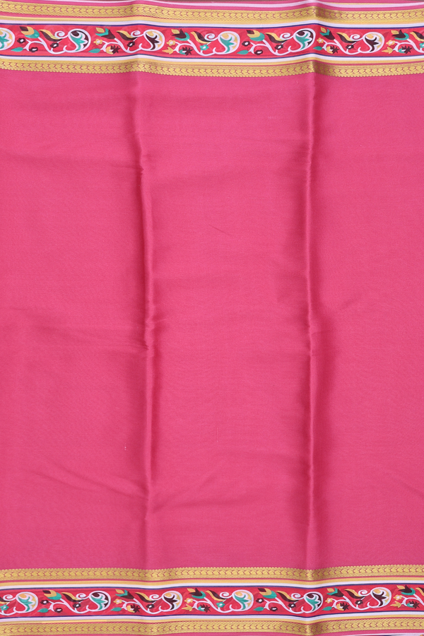 Mysore Silk Saree In Plain Punch Pink With Paisley Border