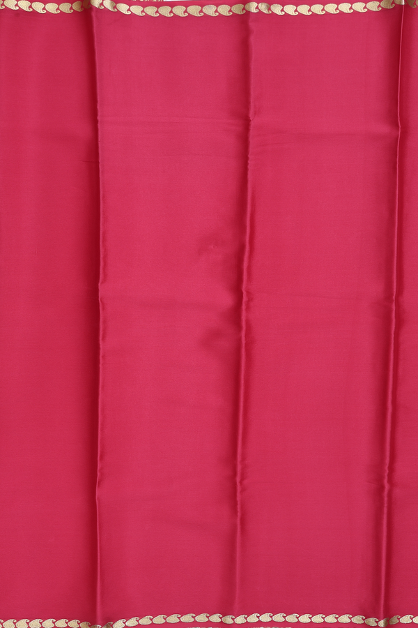 Mysore Silk Saree In Plain Punch Pink With Paisley Border