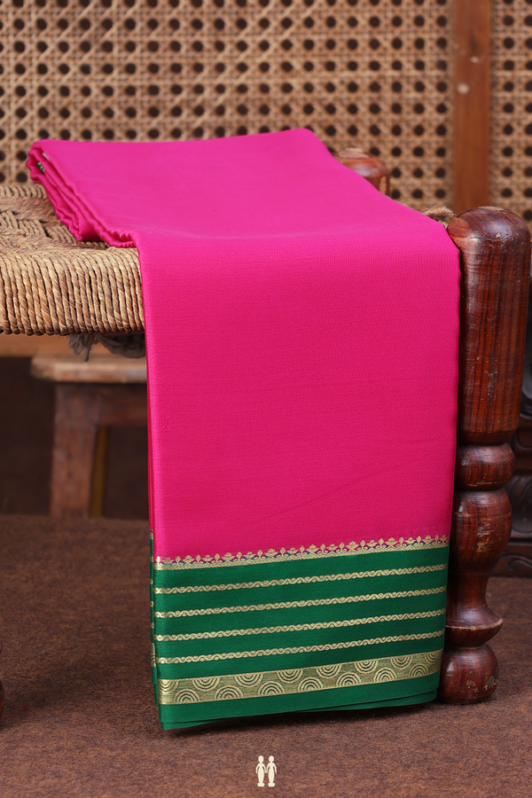 Mysore Silk Saree In Plain Rani Pink With Contrast Border