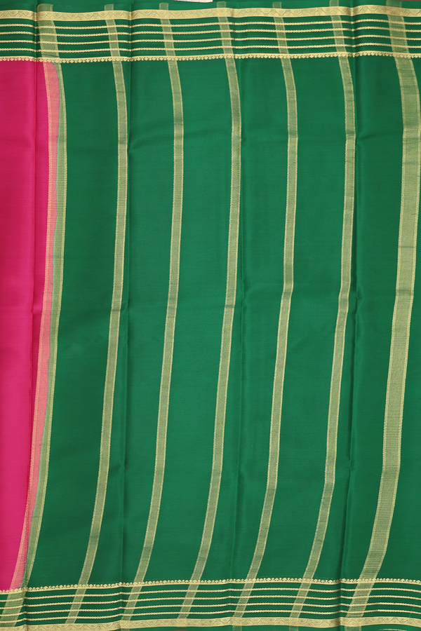 Mysore Silk Saree In Plain Rani Pink With Contrast Border