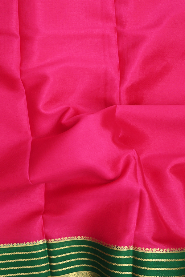 Mysore Silk Saree In Plain Rani Pink With Contrast Border