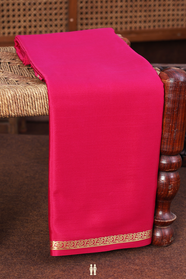 Mysore Silk Saree In Plain Rani Pink With Floral Border