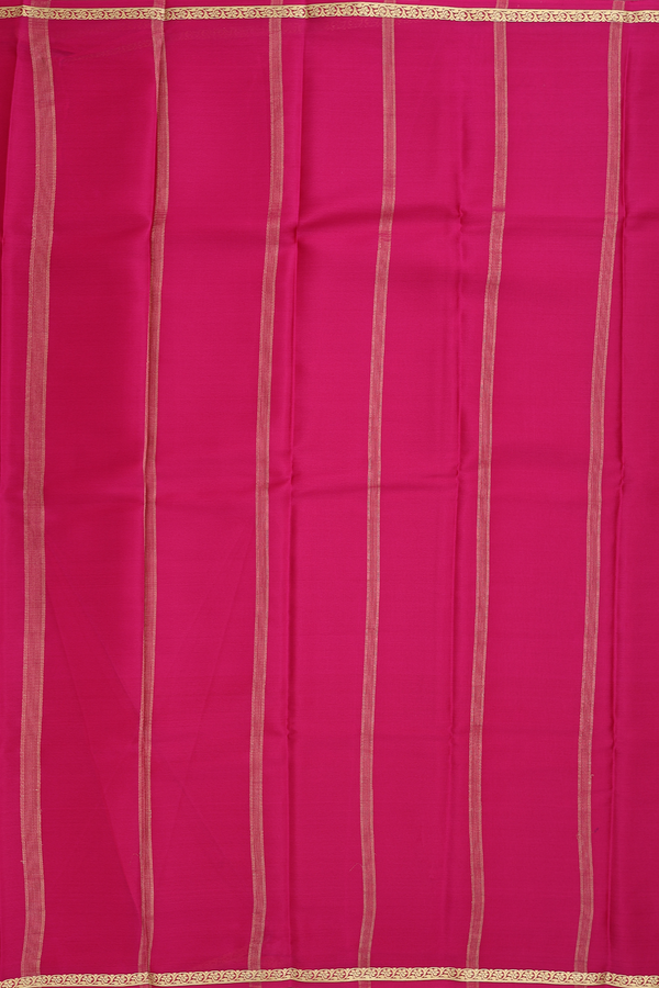 Mysore Silk Saree In Plain Rani Pink With Floral Border