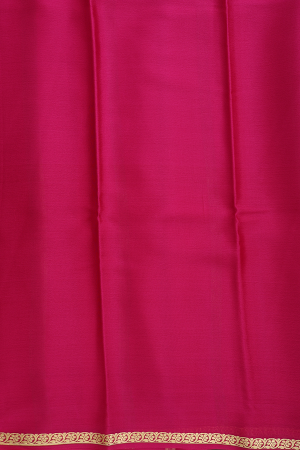 Mysore Silk Saree In Plain Rani Pink With Floral Border