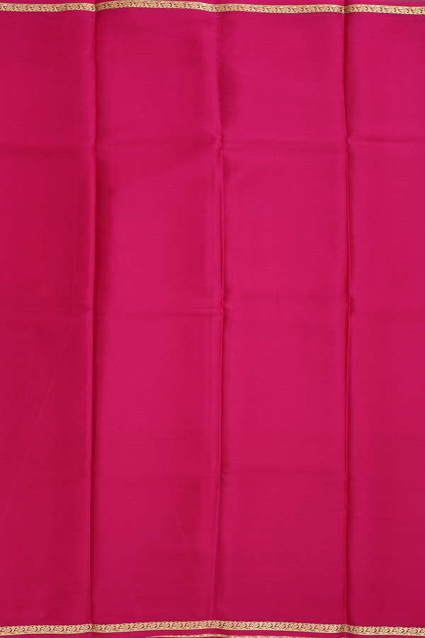 Mysore Silk Saree In Plain Rani Pink With Floral Border