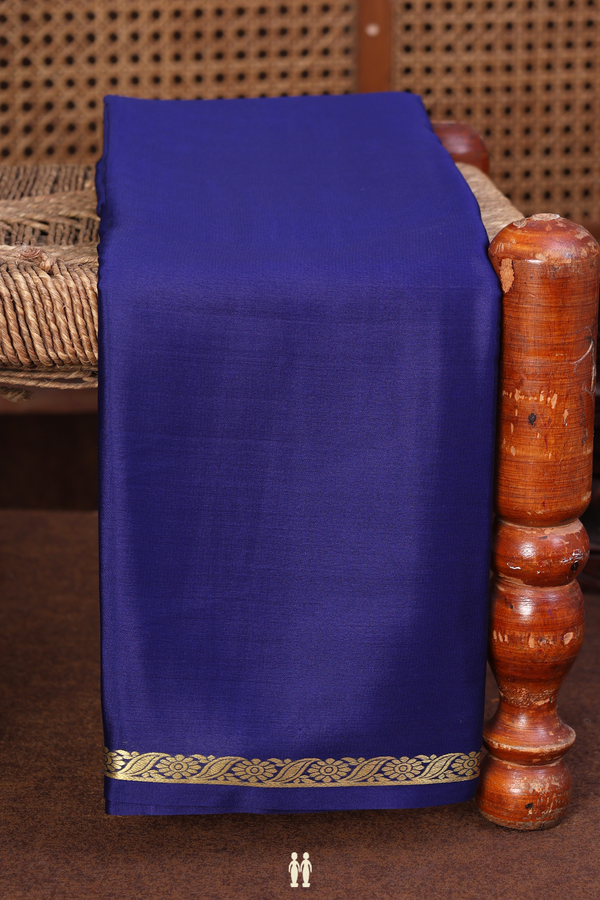Mysore Silk Saree In Plain Royal Blue With Floral Border