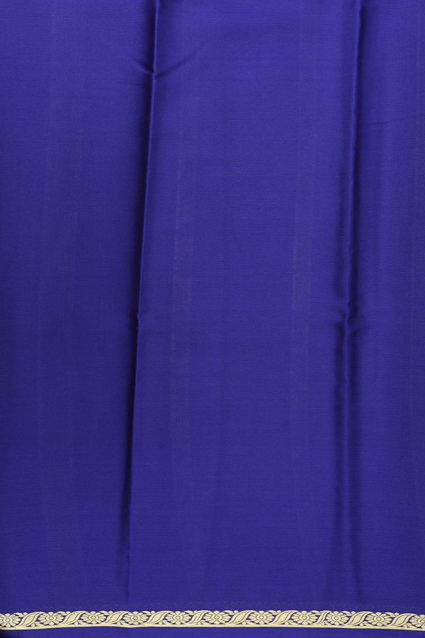 Mysore Silk Saree In Plain Royal Blue With Floral Border
