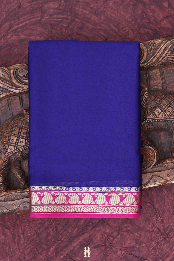 Mysore Silk Saree In Plain Royal Blue With Paisley Border