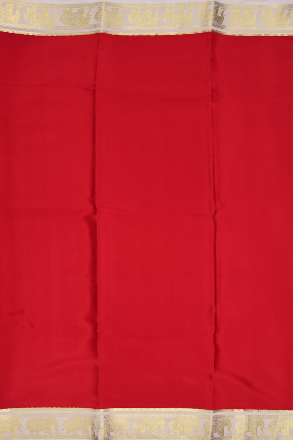 Mysore Silk Saree In Plain Scarlet Red With Elephant Border