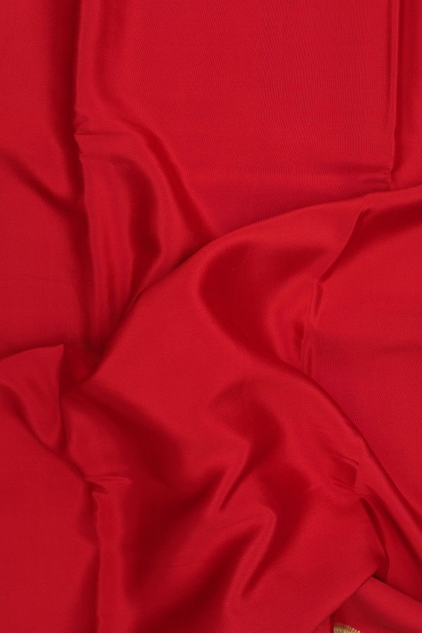 Mysore Silk Saree In Plain Scarlet Red With Elephant Border