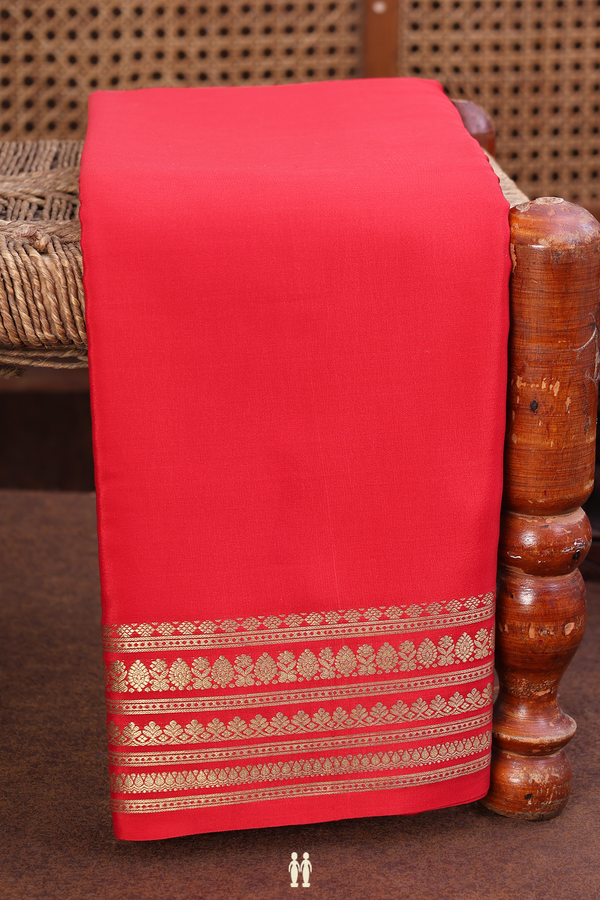 Mysore Silk Saree In Plain Scarlet Red With Zari Border