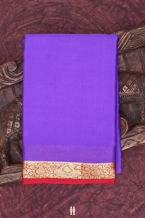 Mysore Silk Saree In Plain Violet With Contrast Border