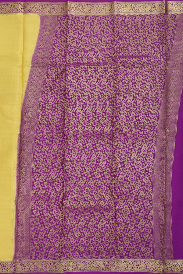 Mysore Silk Saree In Plain Yellow With Contrast Border