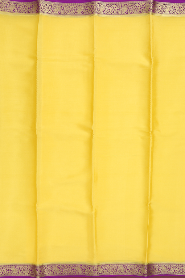 Mysore Silk Saree In Plain Yellow With Contrast Border