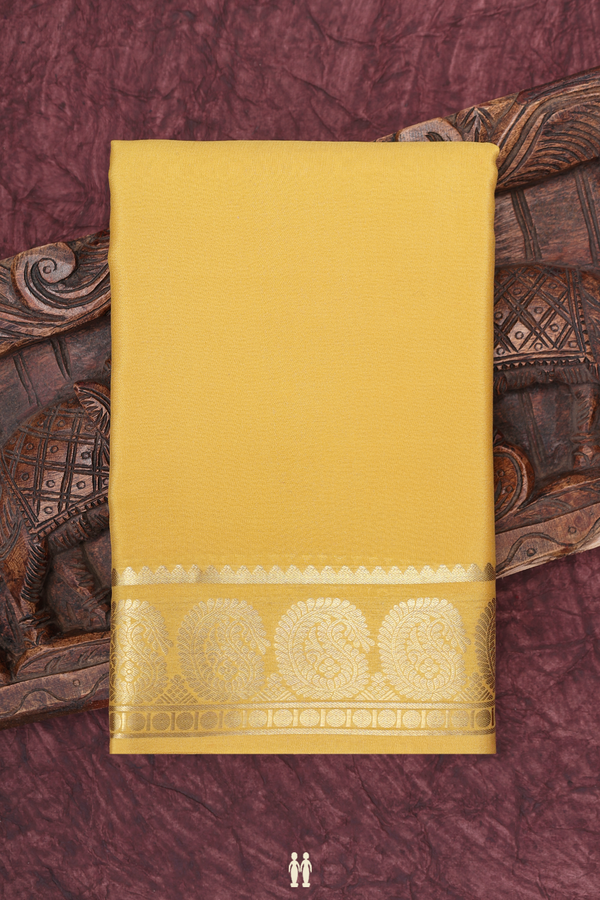 Mysore Silk Saree In Plain Yellow With Paisley Border