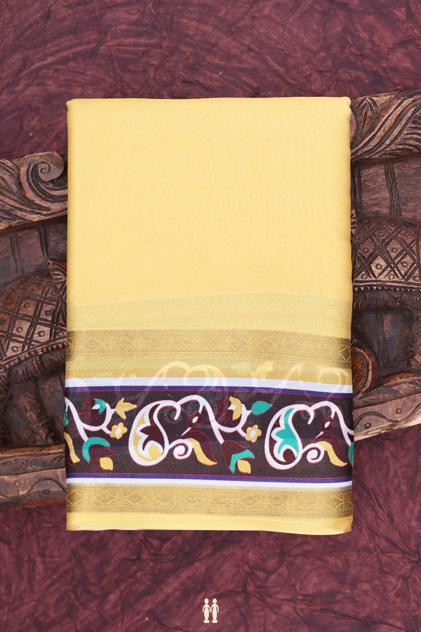 Mysore Silk Saree In Plain Yellow With Paisley Border