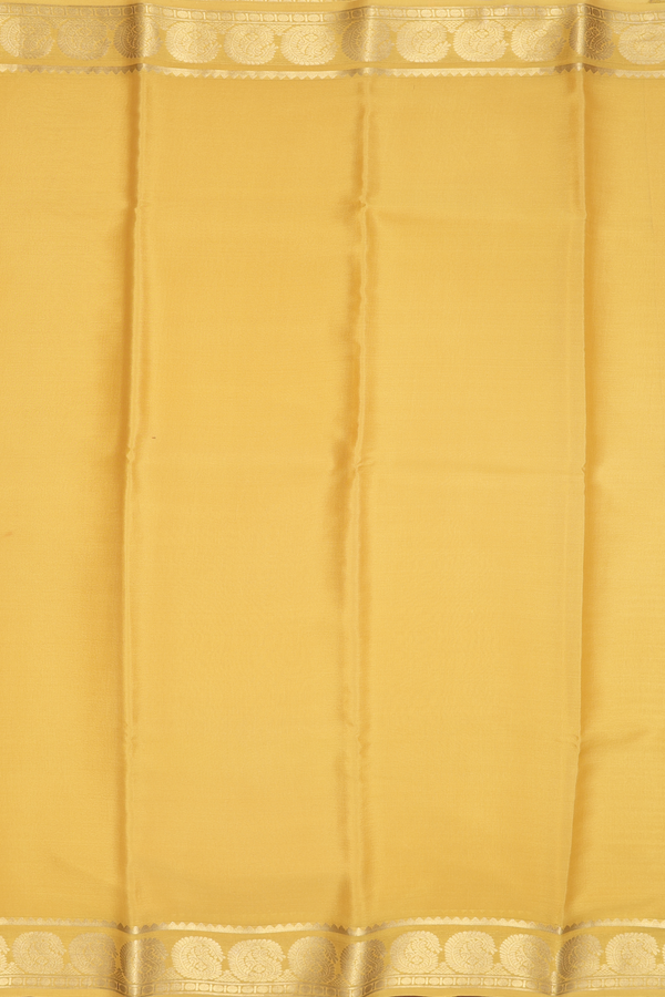 Mysore Silk Saree In Plain Yellow With Paisley Border