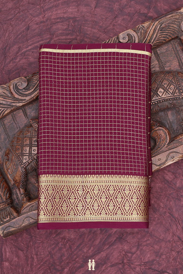Mysore Silk Saree In Plum Purple With Checks Design