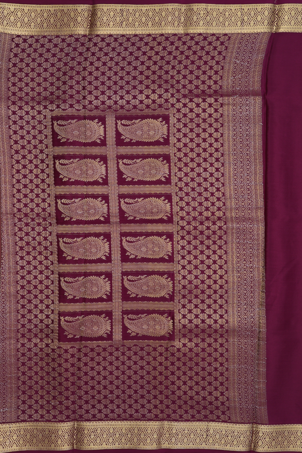 Mysore Silk Saree In Plum Purple With Checks Design