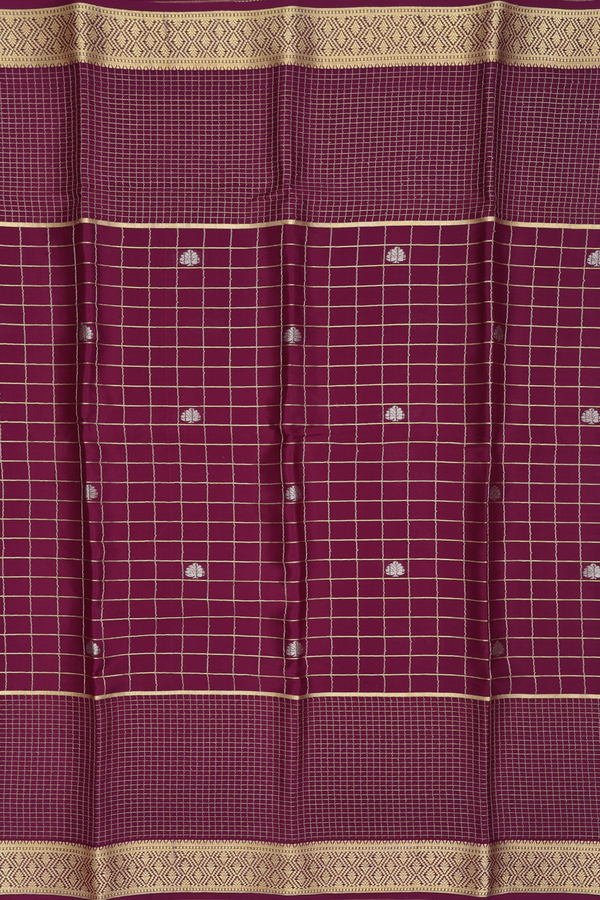 Mysore Silk Saree In Plum Purple With Checks Design