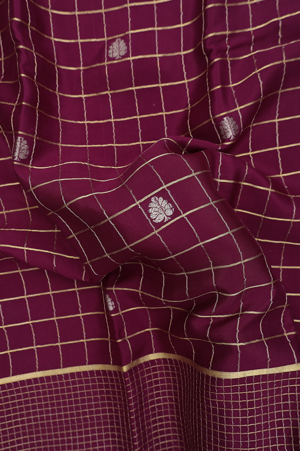 Mysore Silk Saree In Plum Purple With Checks Design