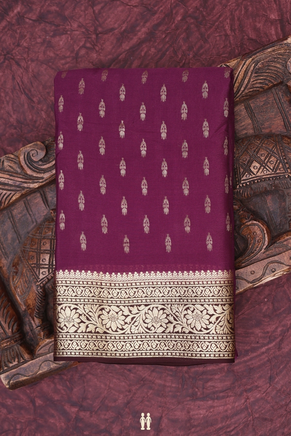 Mysore Silk Saree In Plum Purple With Floral Buttas