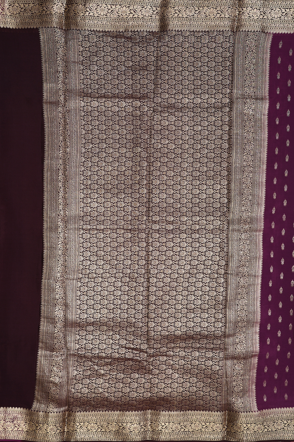 Mysore Silk Saree In Plum Purple With Floral Buttas