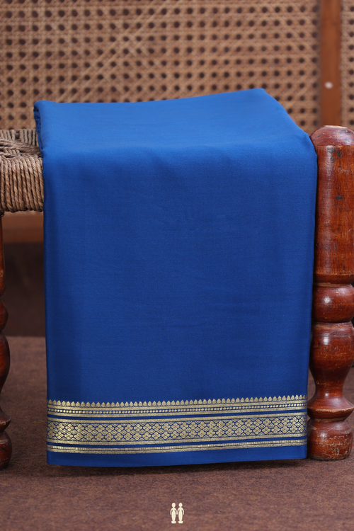 Mysore Silk Saree In Prussian Blue With Zari Border