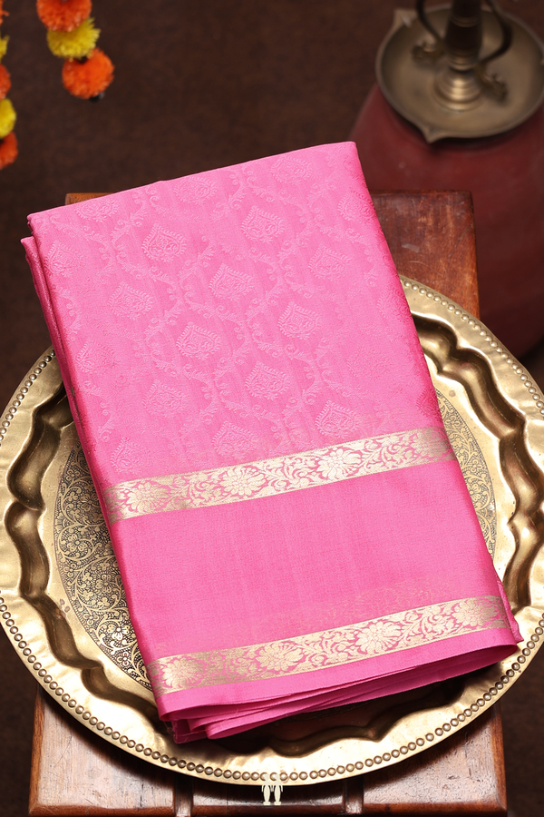 Mysore Silk Saree In Pink With Ogee Design