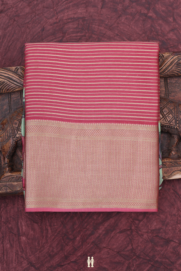 Mysore Silk Saree In Punch Pink With Stripes Design